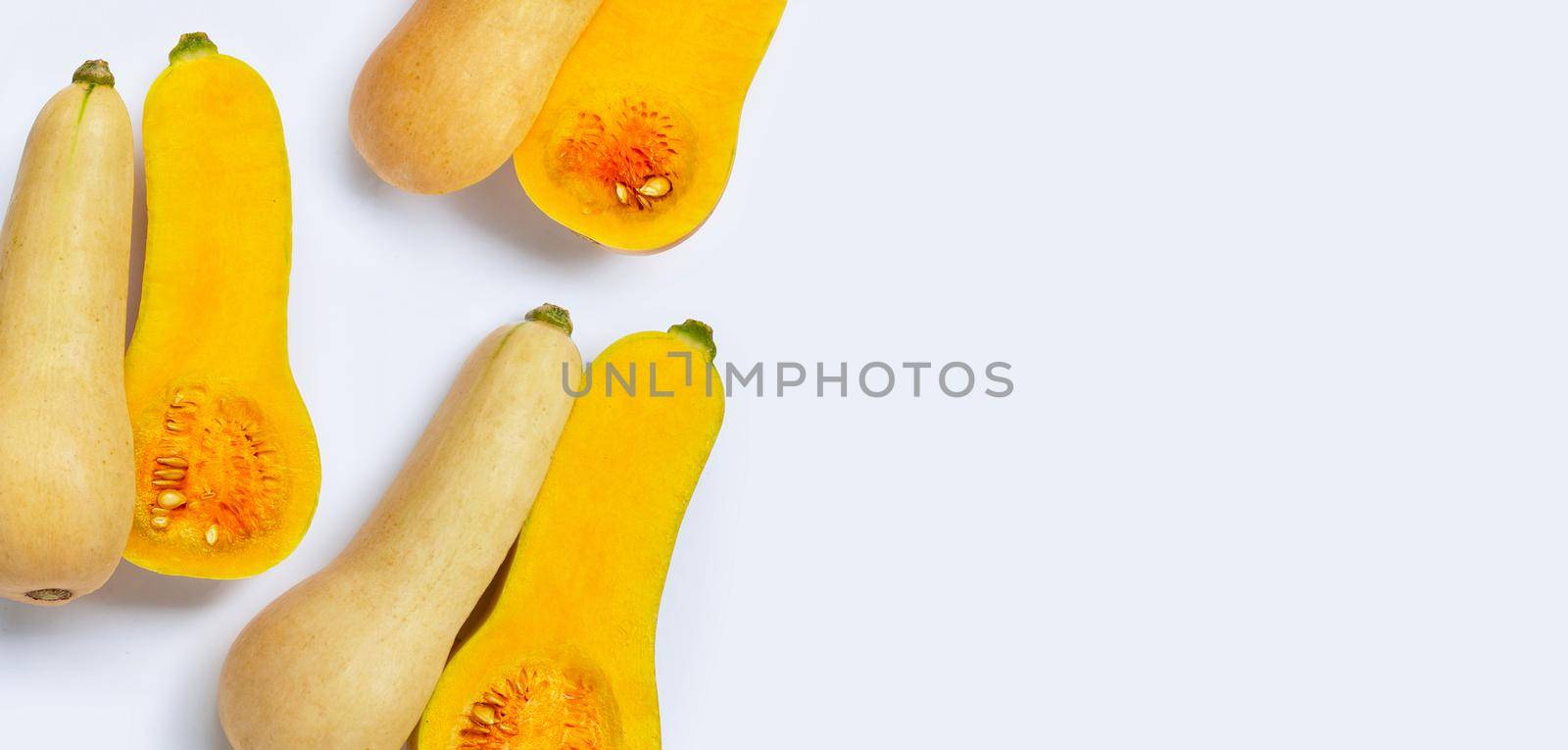 Butternut squash on white background. by Bowonpat