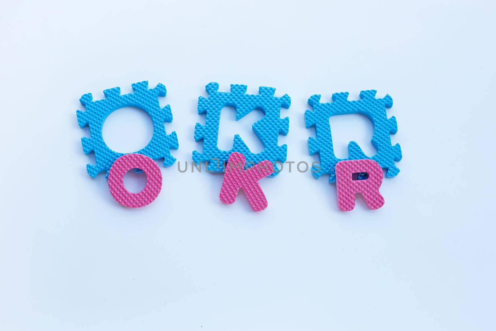 OKR alphabets on white background.