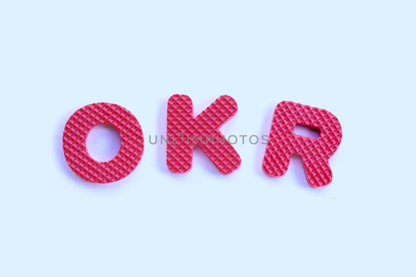 OKR alphabets on white background.
