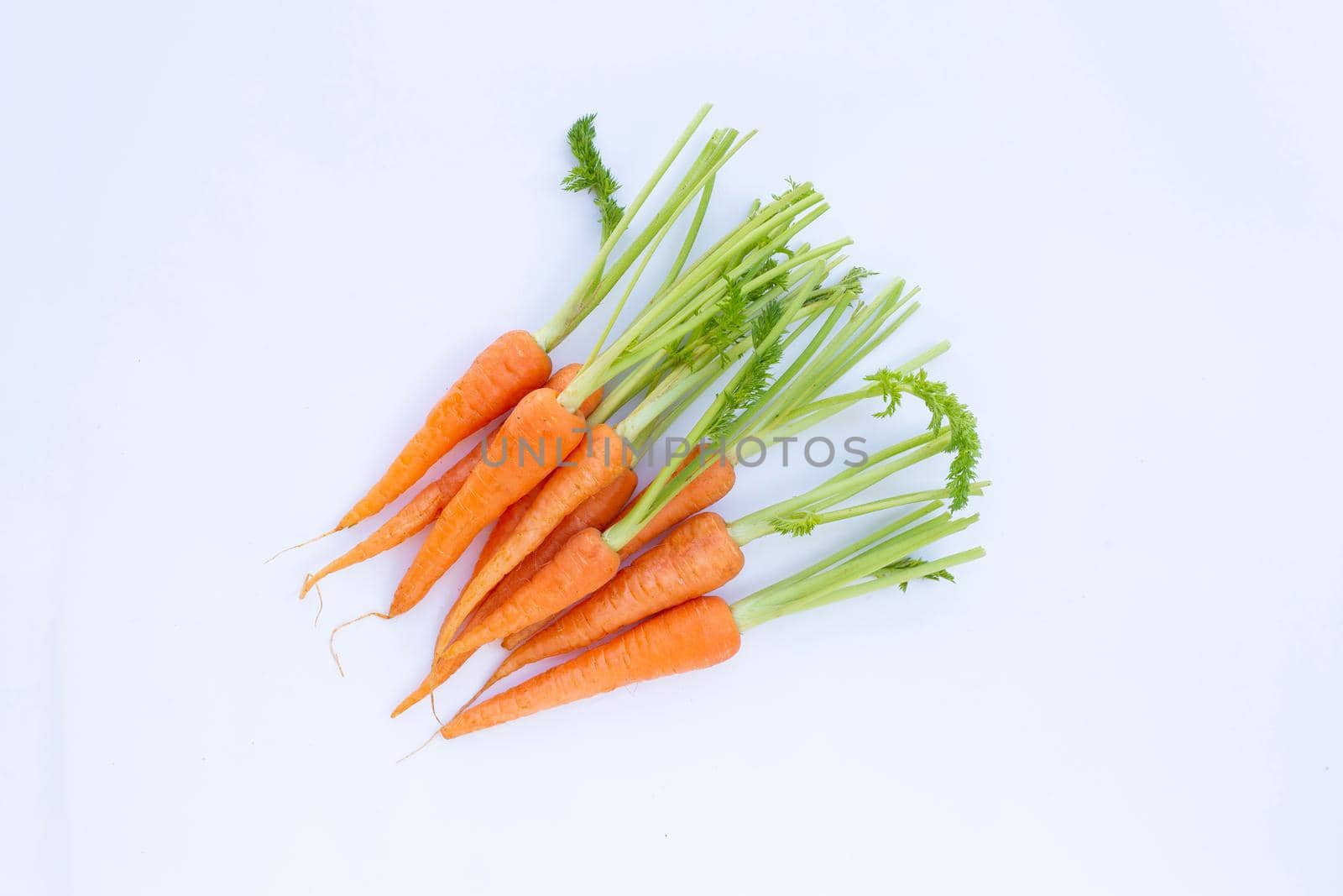 Fresh carrots on white background.