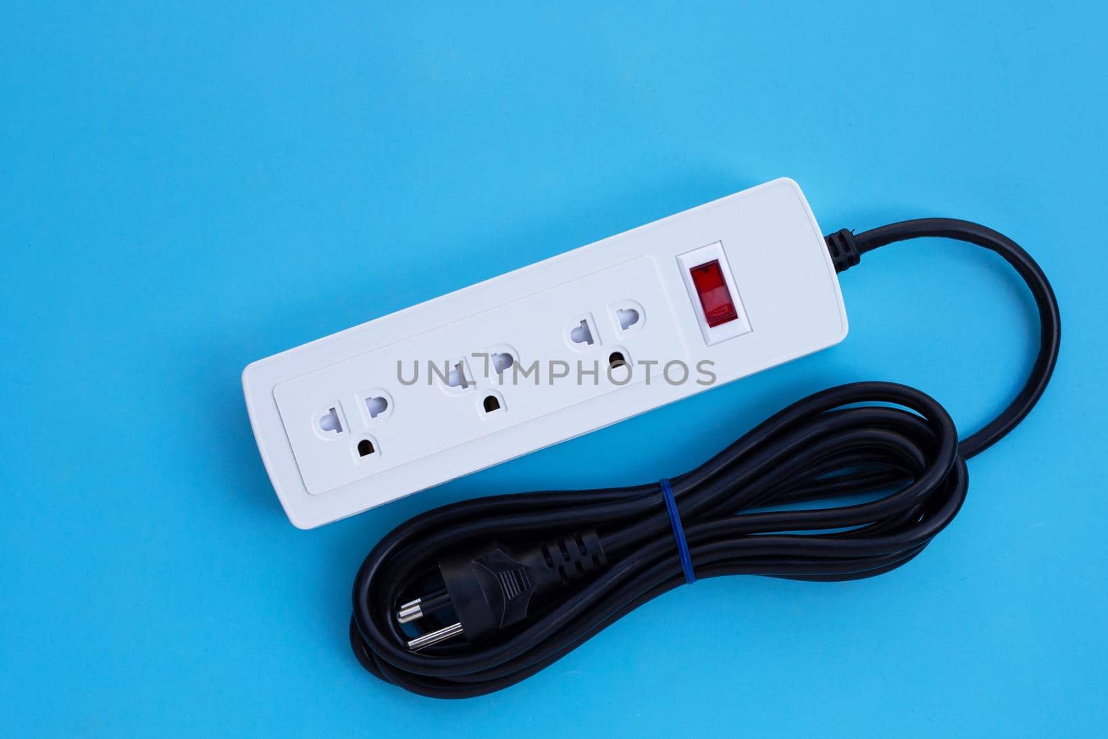 Power surge  on blue background. Top view