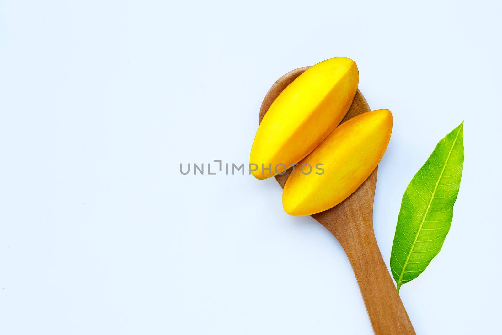 Tropical fruit, Mango on white background. Top view