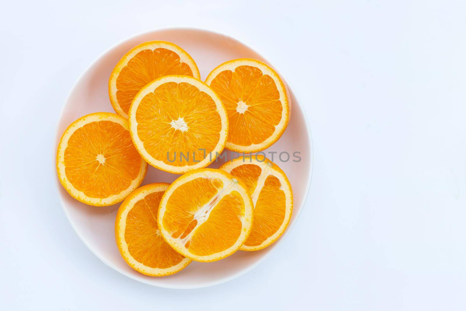 High vitamin C, Juicy and sweet. Fresh orange fruit on white background.