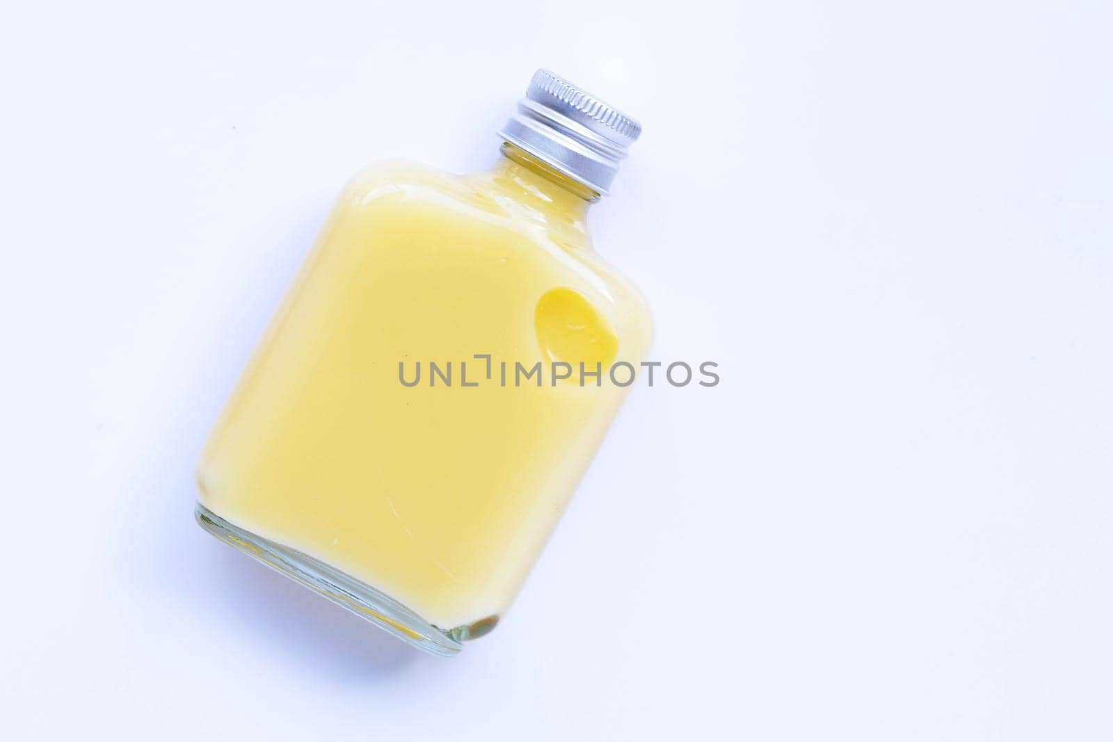 Bottle of sweet corn juice on white background. 