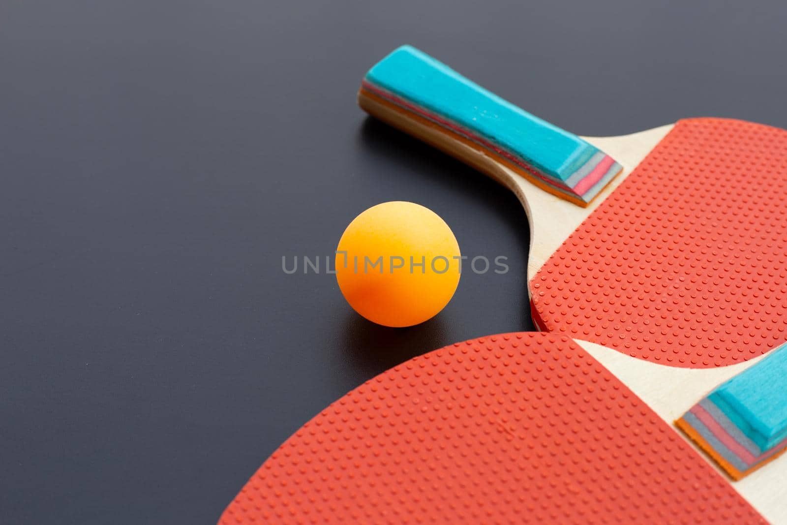 Table tennis equipment racket and ball. Sport for health concept