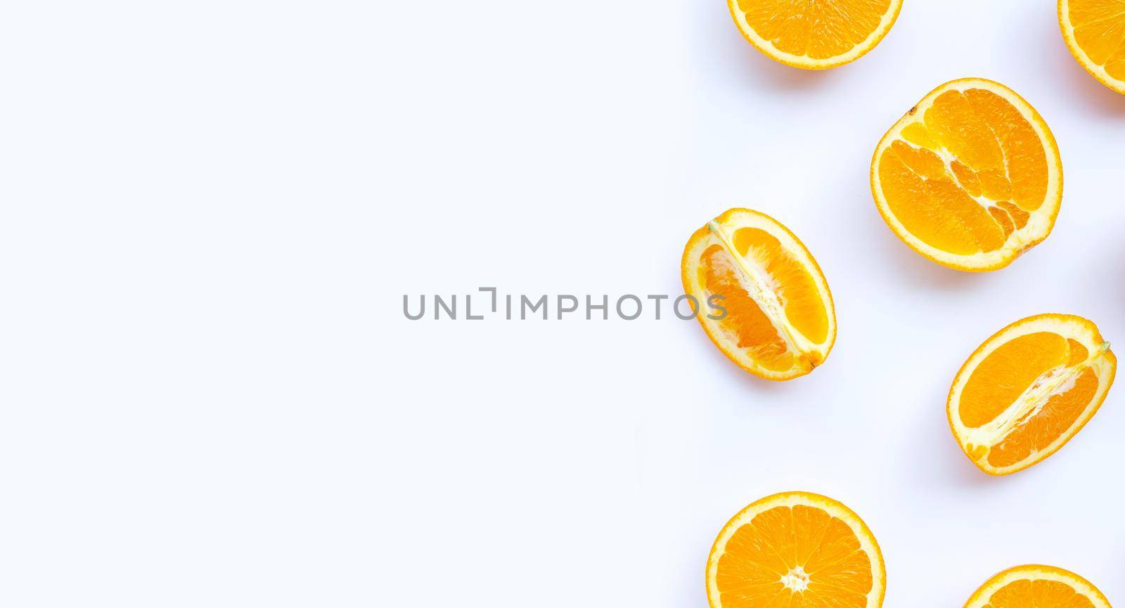 High vitamin C, Juicy and sweet. Fresh orange fruit on white background.
