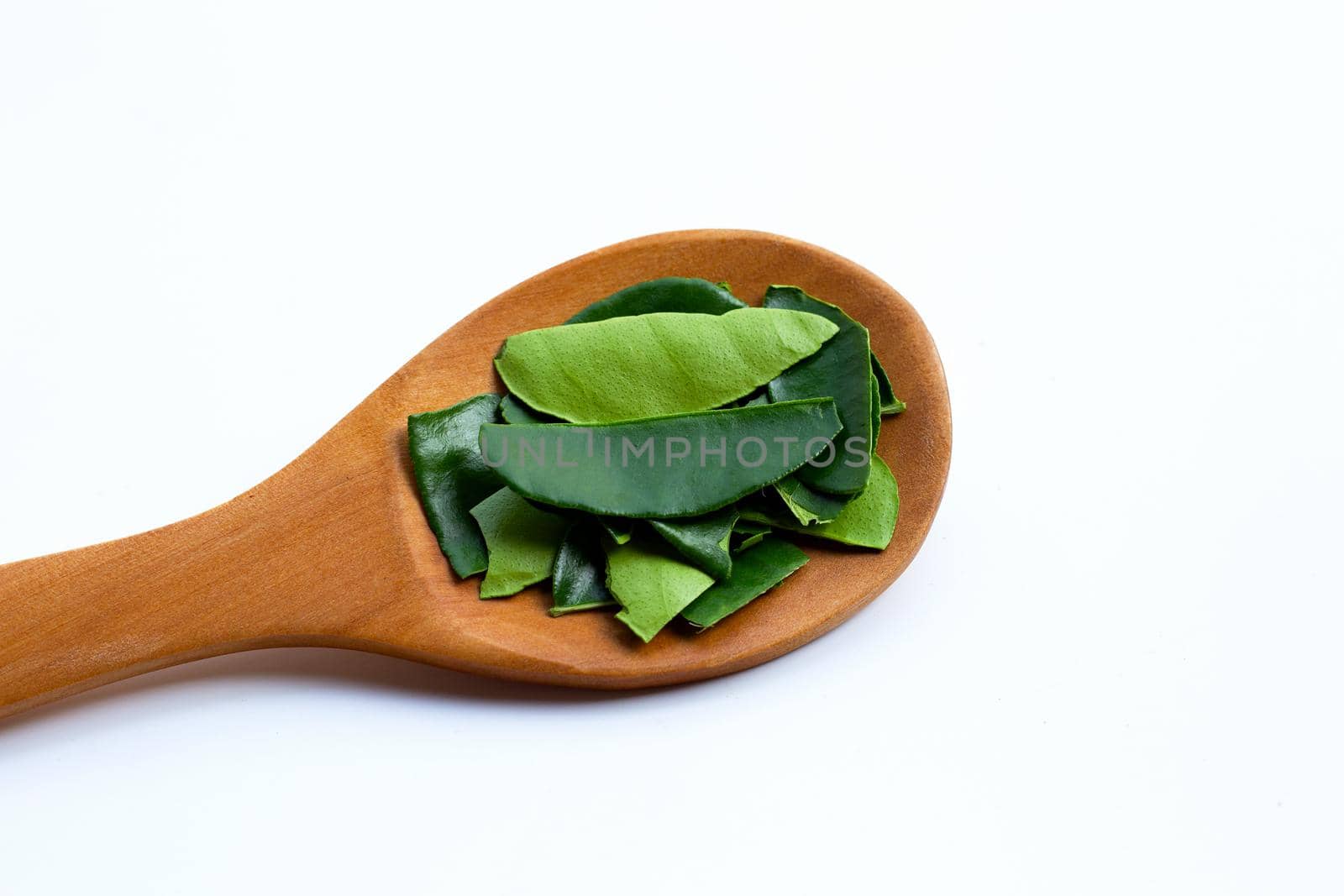 Bergamot kaffir lime leaves herb fresh ingredient isolated on white background.