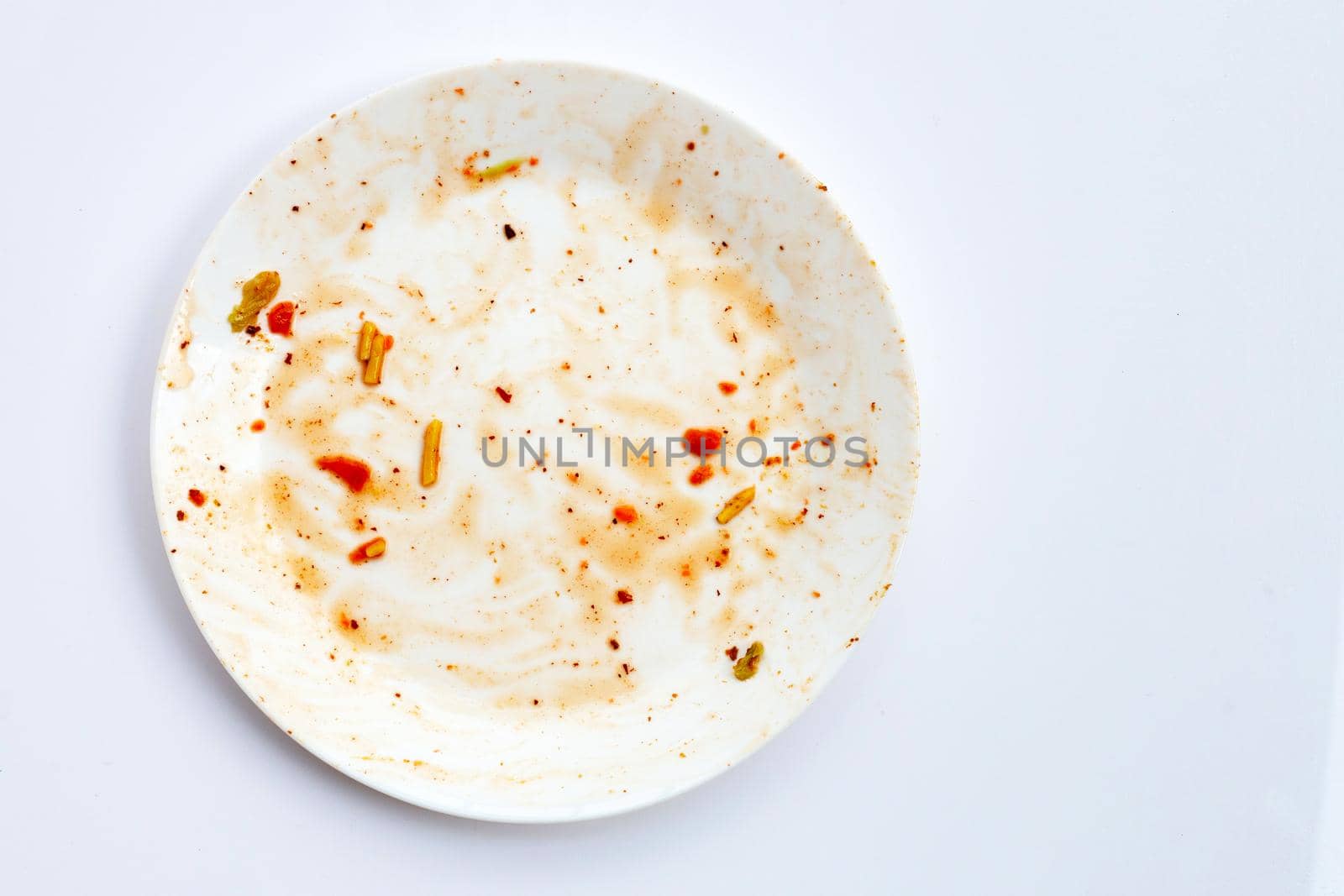 Dirty dish on white background.