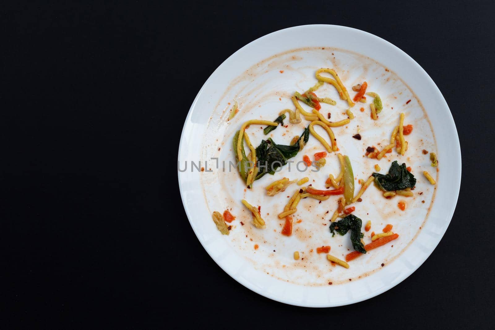 Dirty dish on dark background.