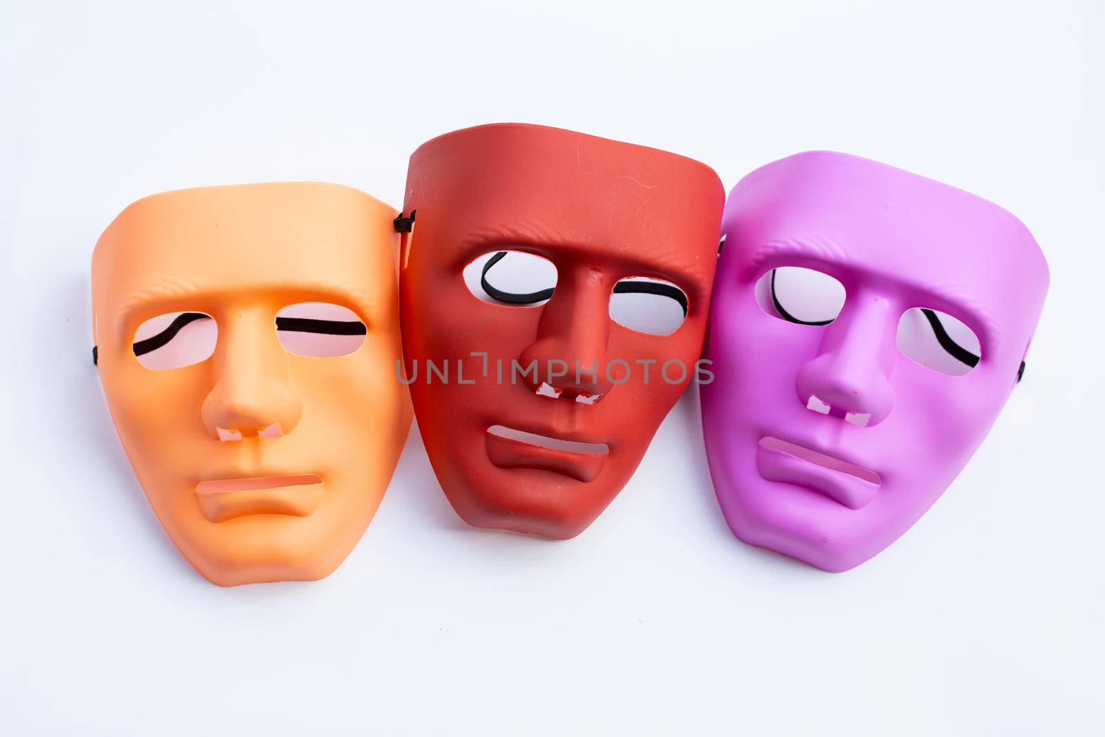 Face masks on white background. Top view