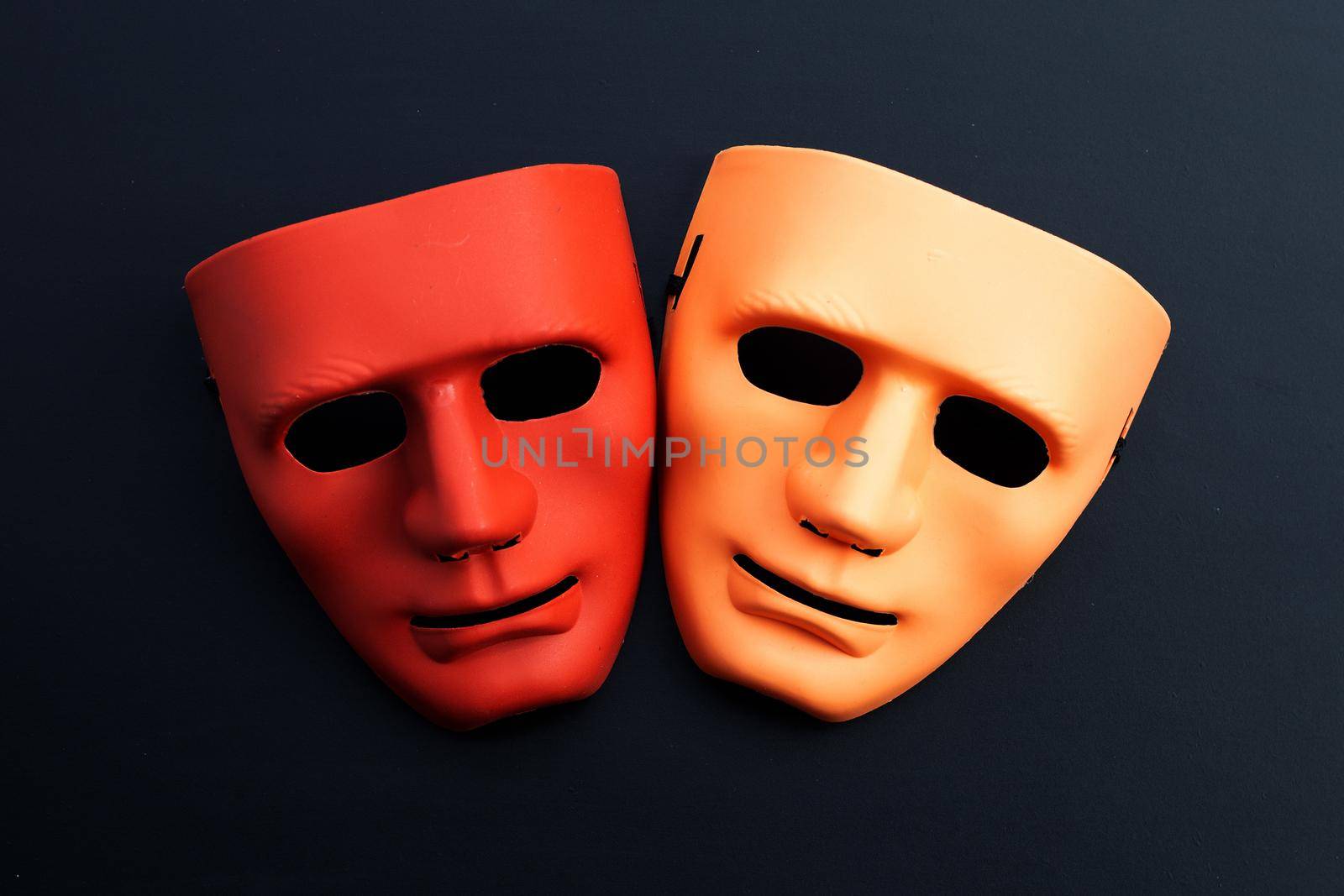 Face masks on dark background. Top view