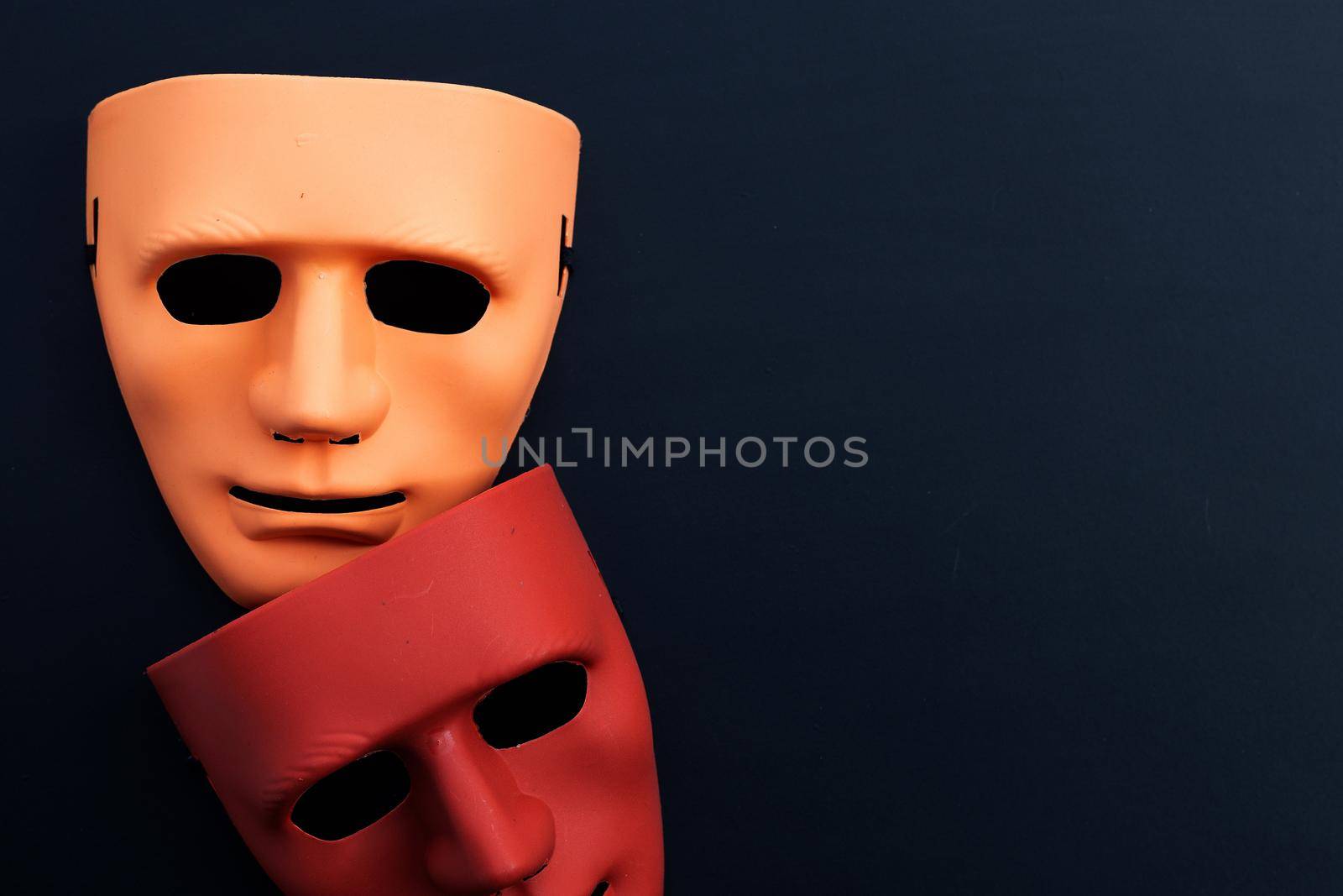 Face masks on dark background. Top view