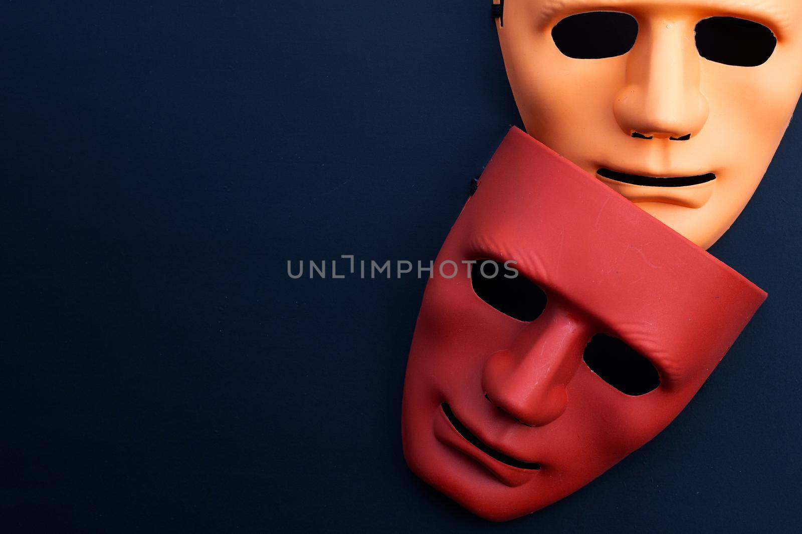 Face masks on dark background. Top view