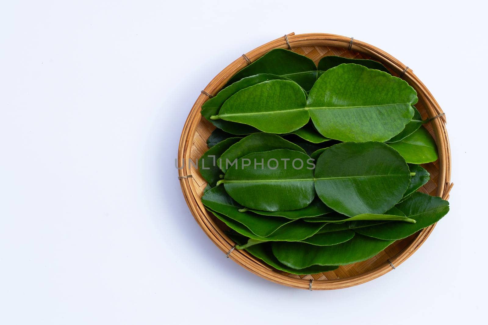 Bergamot kaffir lime leaves herb fresh ingredient isolated on white background.