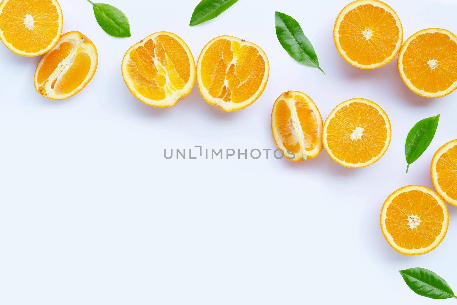 High vitamin C, Juicy and sweet. Fresh orange fruit on white background.