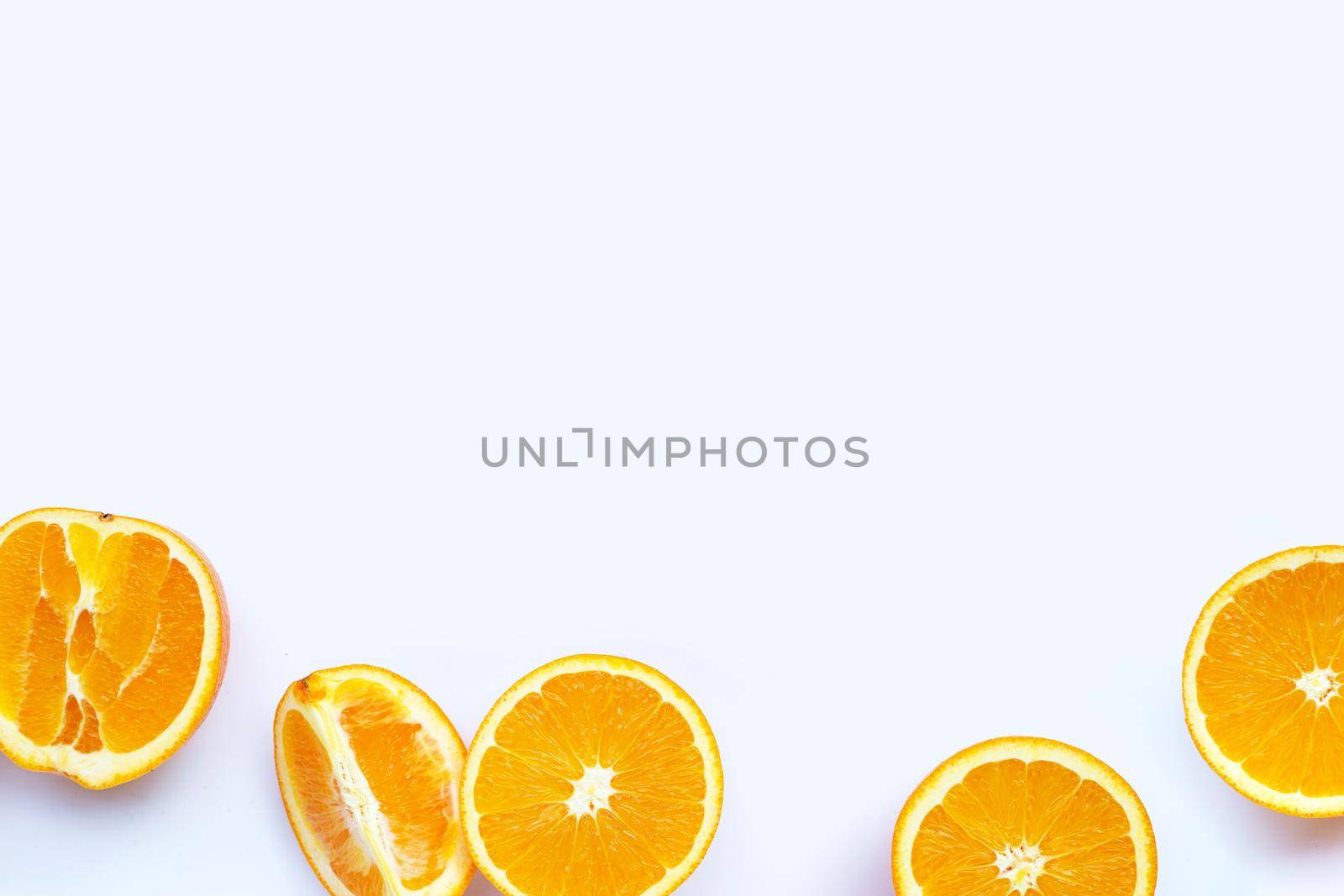 High vitamin C, Juicy and sweet. Fresh orange fruit on white background.
