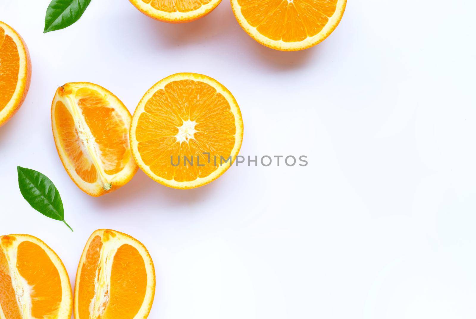 High vitamin C, Juicy and sweet. Fresh orange fruit on white background.