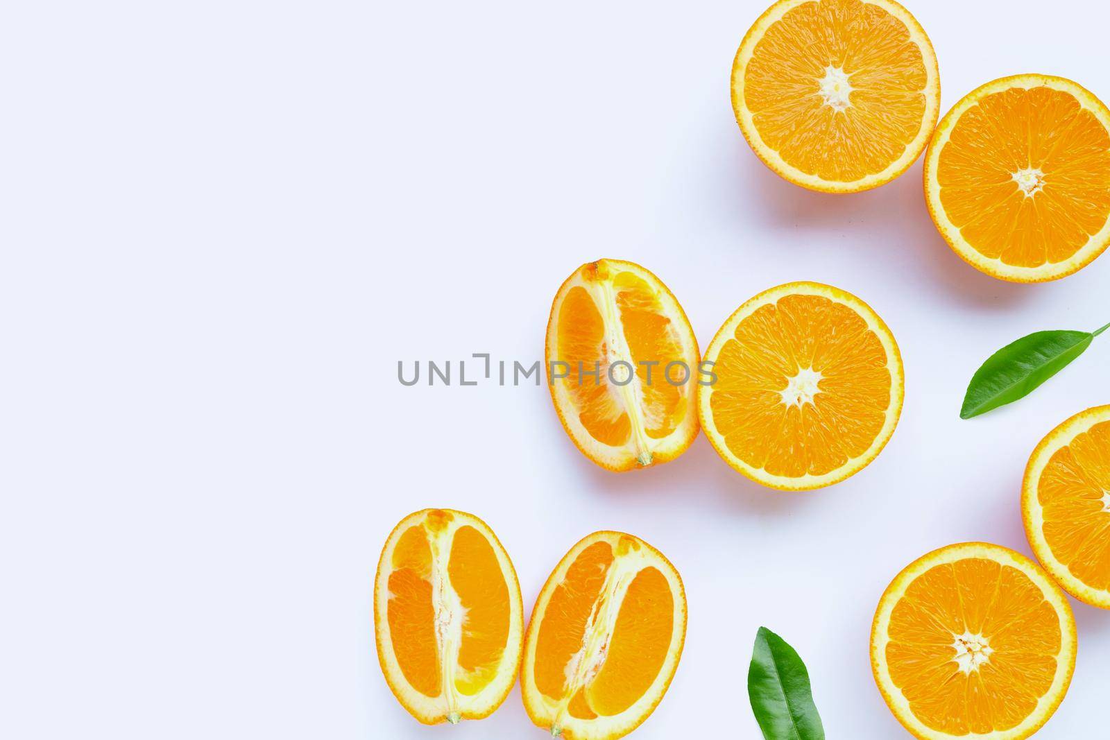 High vitamin C, Juicy and sweet. Fresh orange fruit on white background.