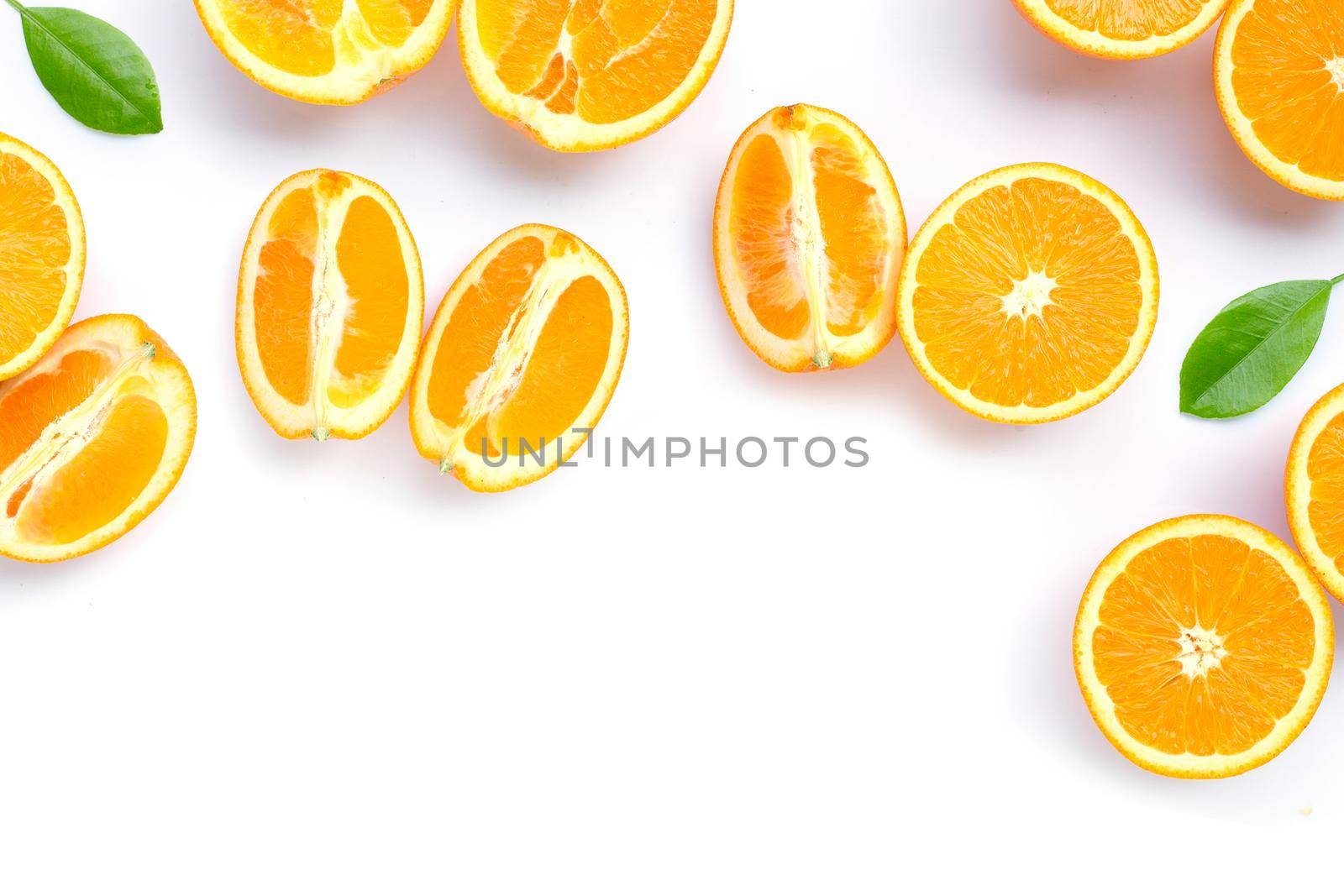 High vitamin C, Juicy and sweet. Fresh orange fruit on white background.