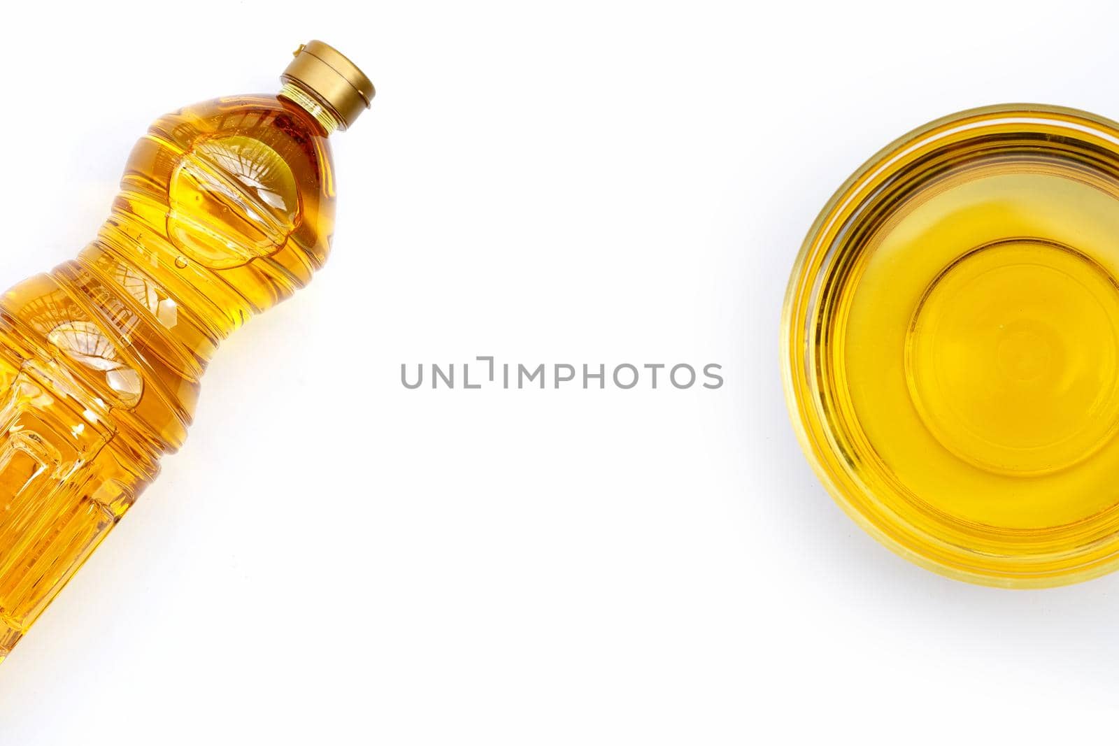 Rice bran oil on white background.
