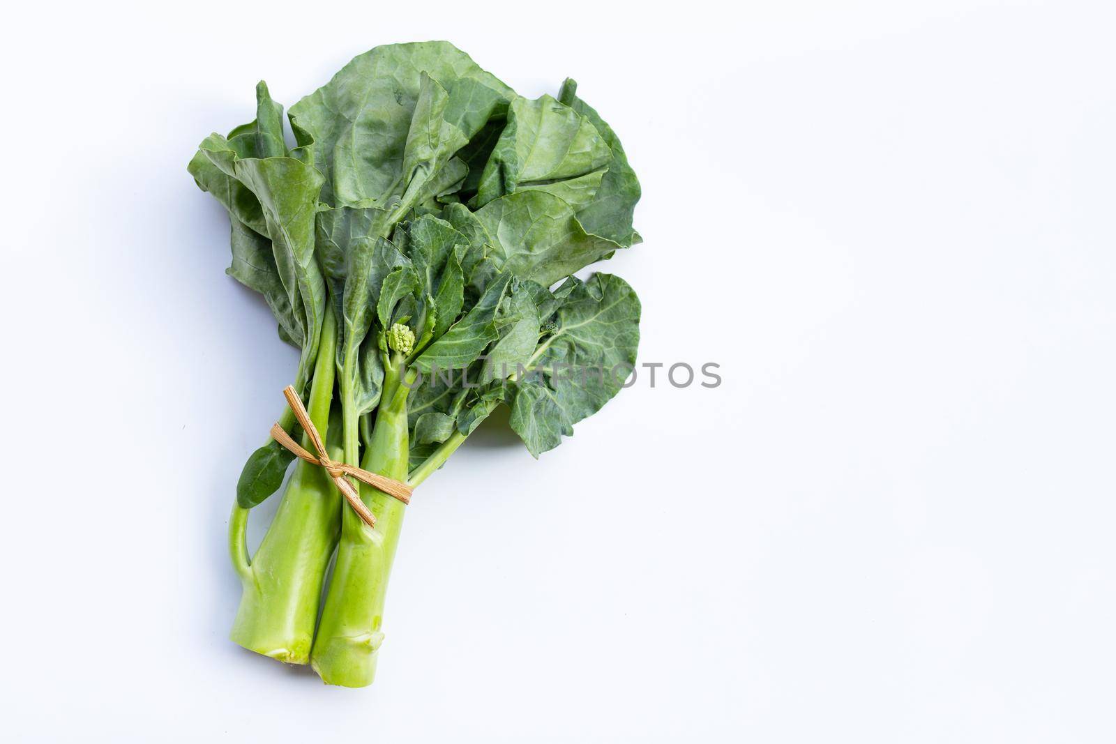 Chinese kale or Kailaan or Hong Kong kale on white background.