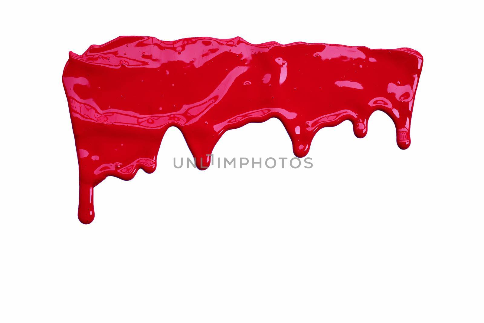 Paint red color dripping, Color cropping on white background 