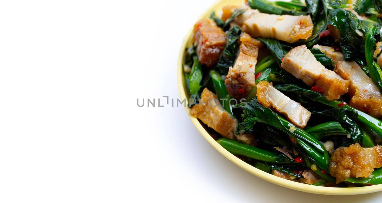 Stir fried chinese kale with crispy pork belly