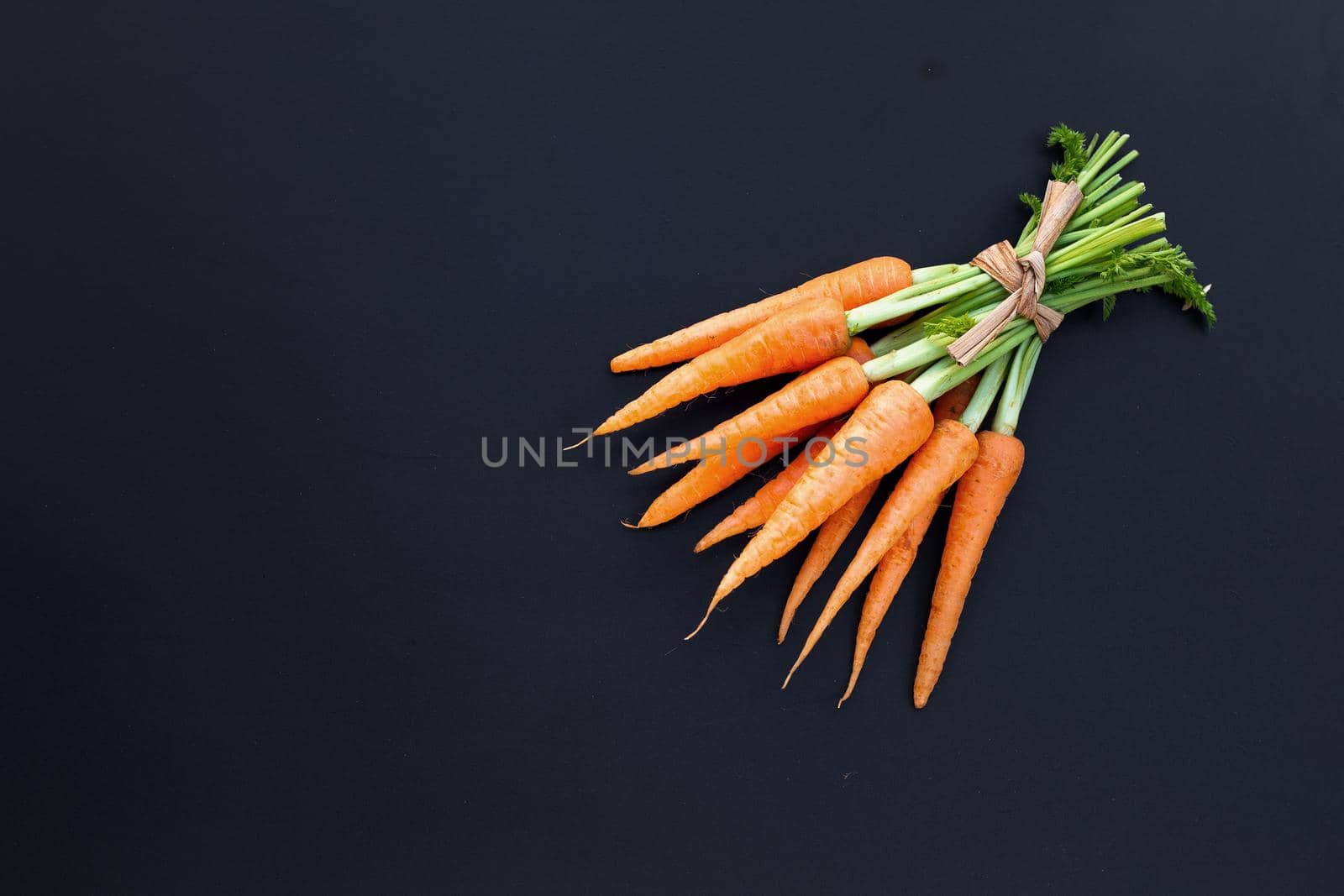 Fresh carrots on dark background.