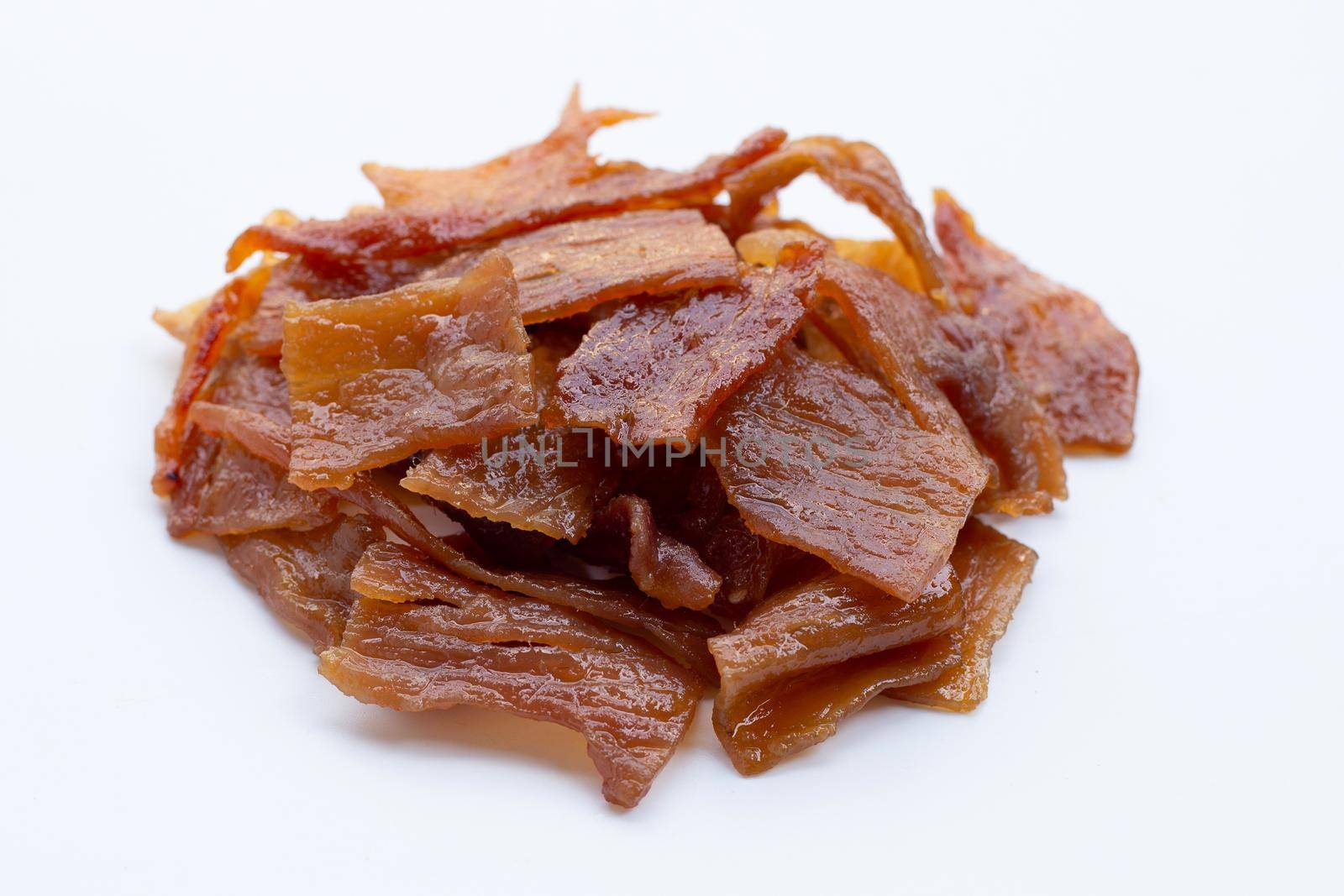 Sweet pork or pork Jerky on white background