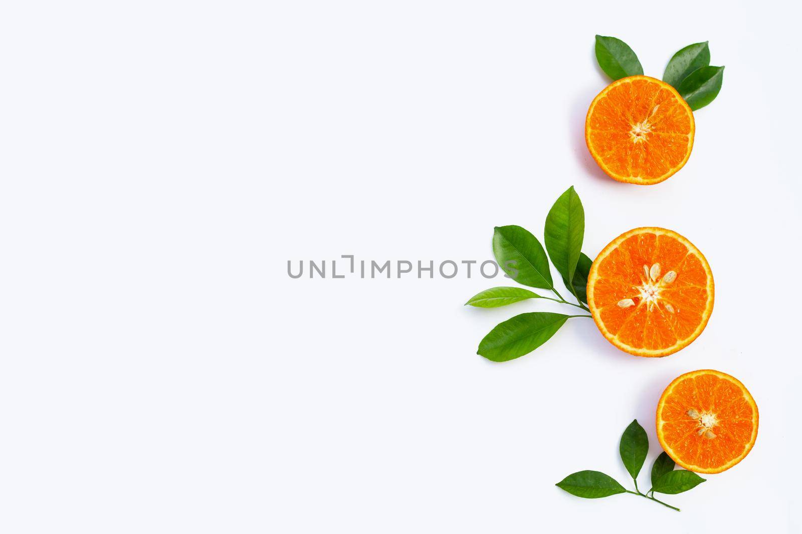 High vitamin C, Juicy and sweet. Fresh orange fruit on white background.