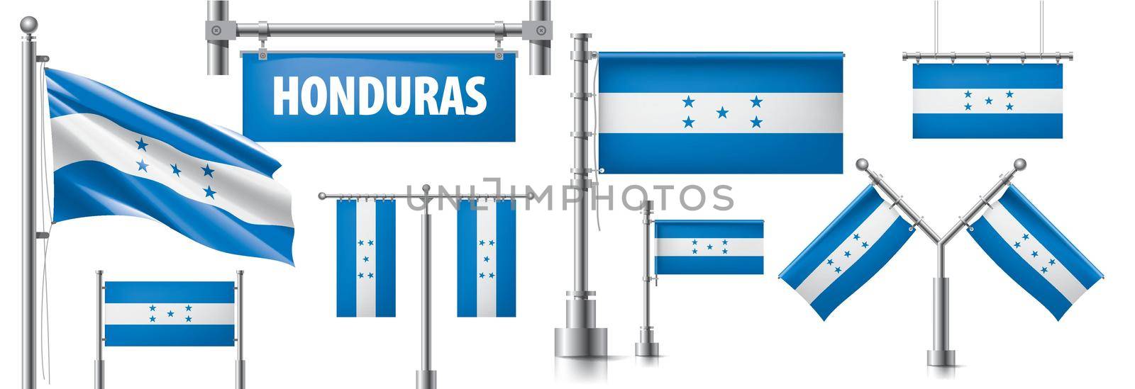 Vector set of the national flag of Honduras in various creative designs.