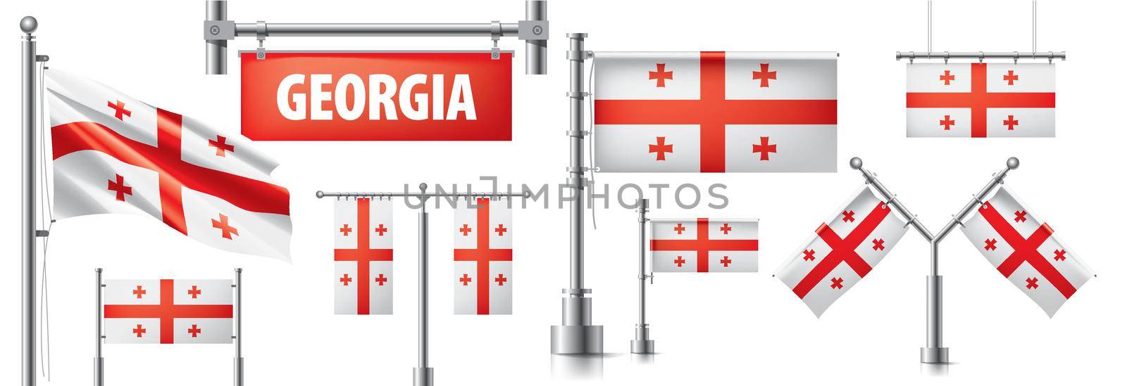 Vector set of the national flag of Georgia in various creative designs.