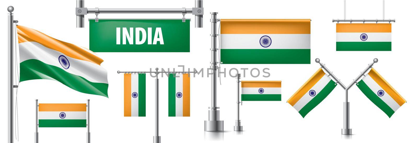 Vector set of the national flag of India in various creative designs.