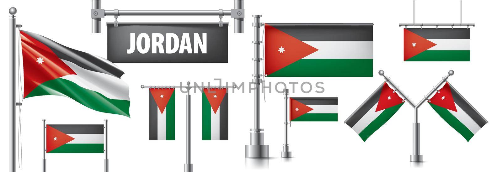 Vector set of the national flag of Jordan in various creative designs by butenkow