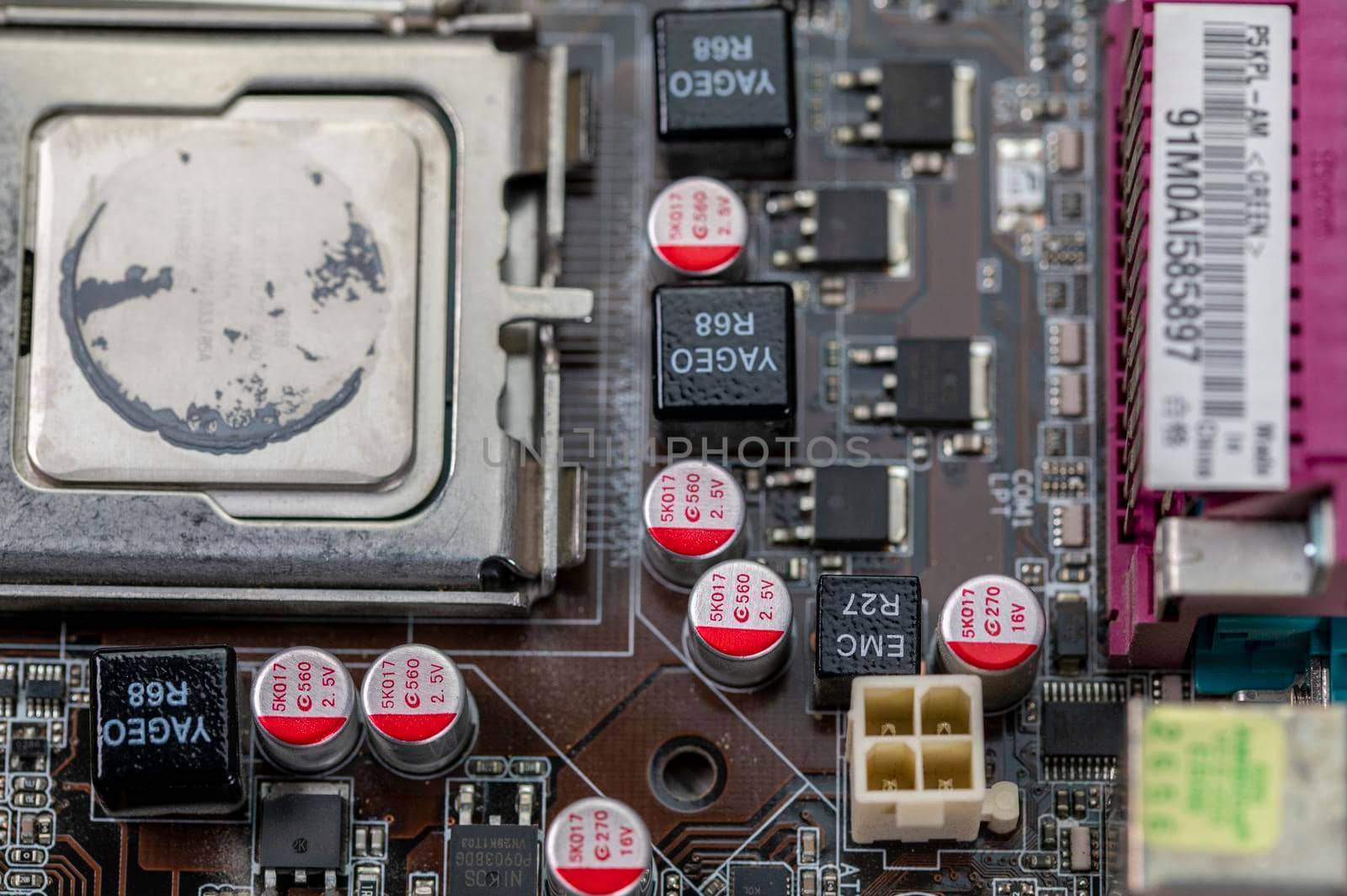 detail of a motherboard and the processor of a stationary computer