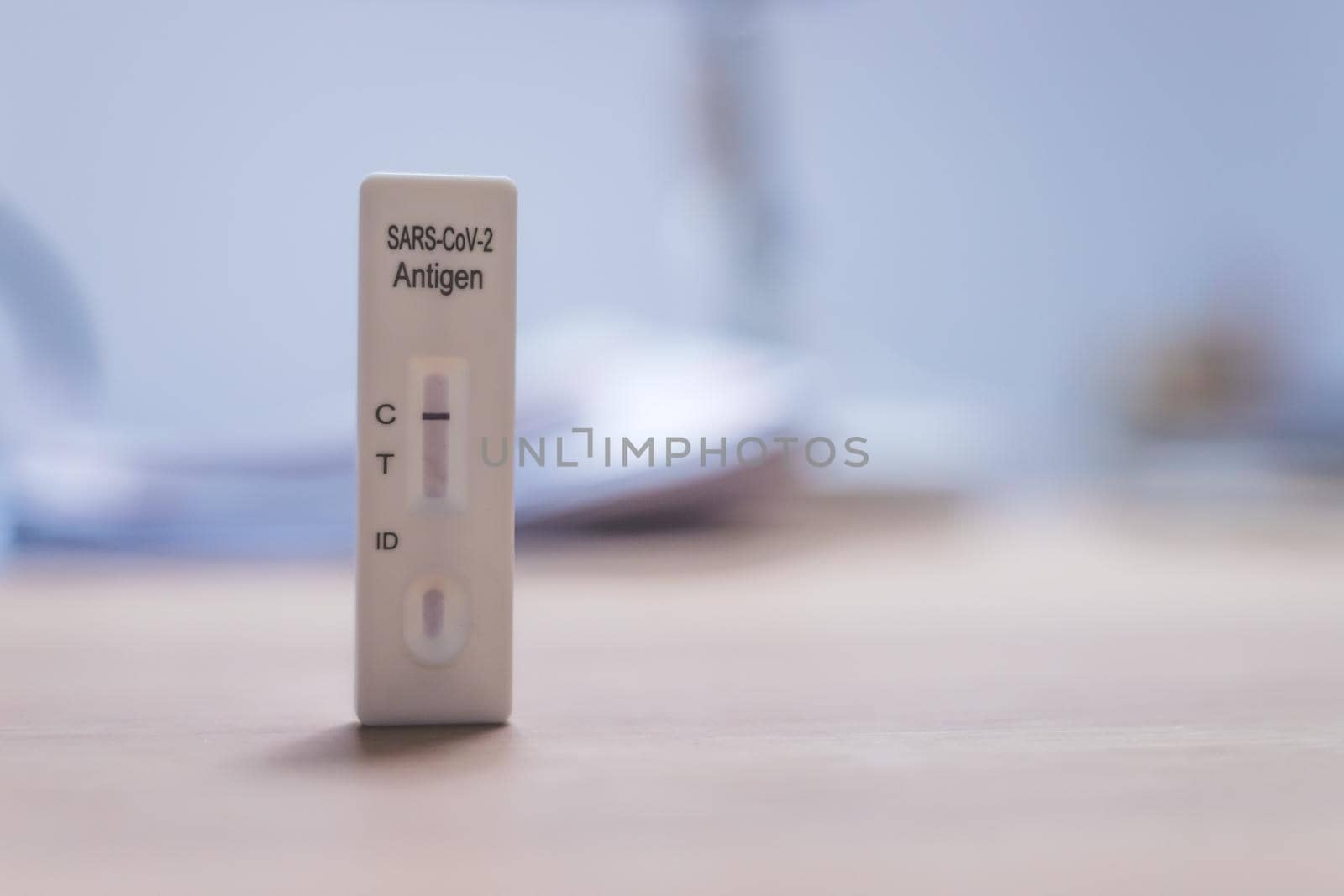 Close up of express antigen covid test, negative result
