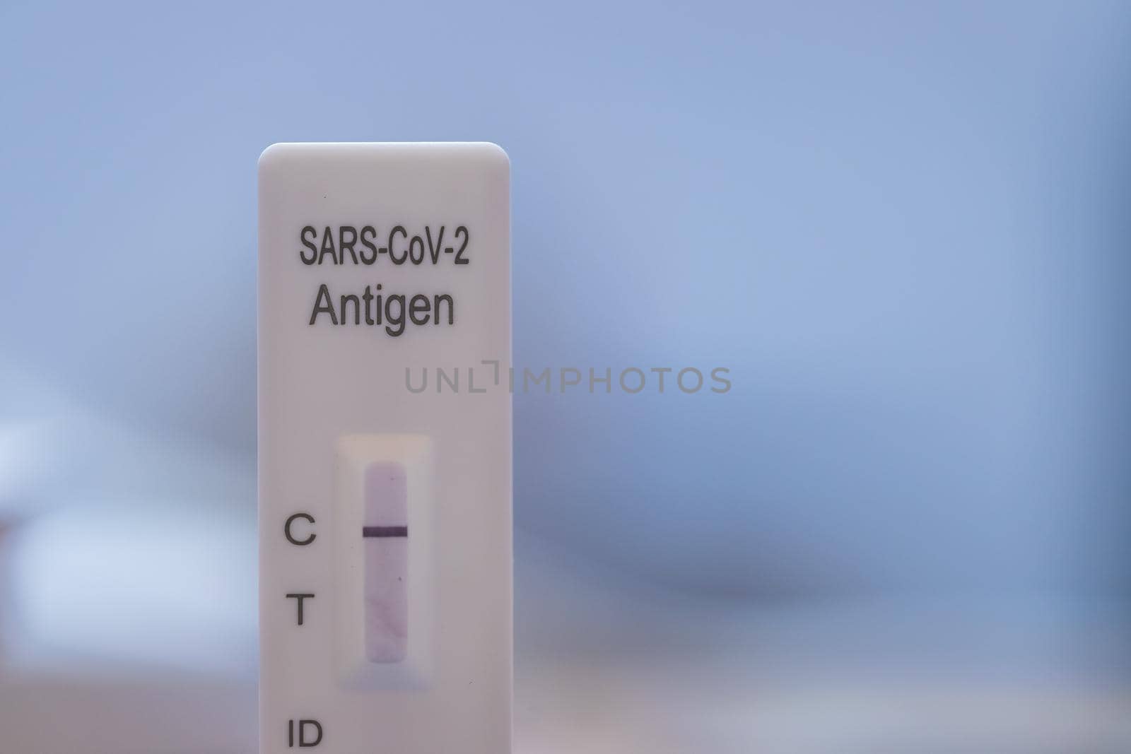 Close up of express antigen covid test, negative result