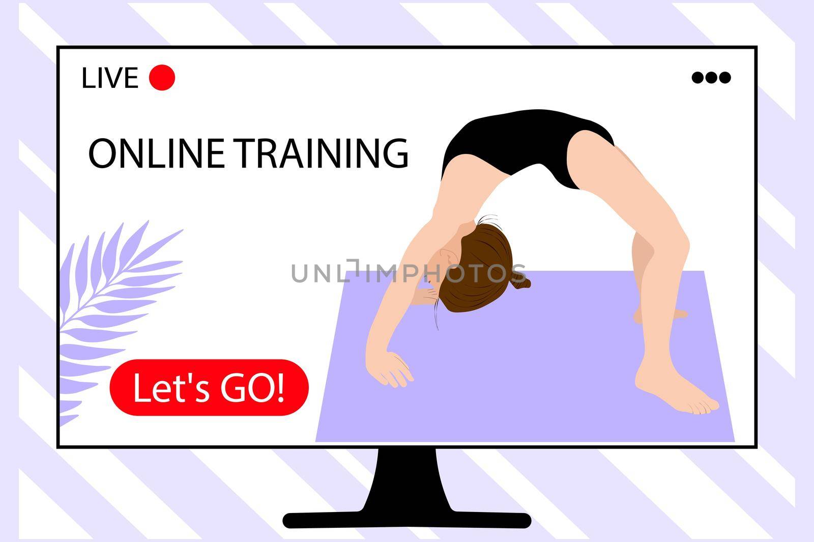 Home sport. Yoga home. Online training. Young girl gymnast exercise sport athlete. Training performance strength gymnastics. Acrobatic gymnastics. Fitness Women. Flat vector illustration. by allaku