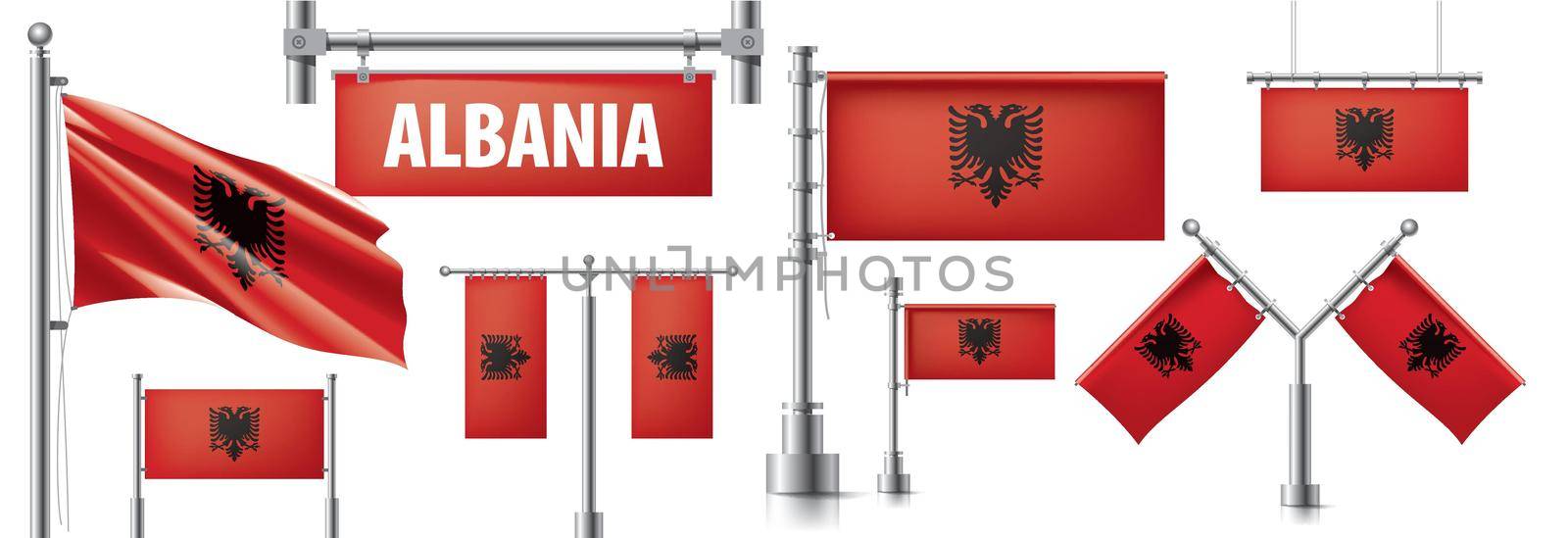 Vector set of the national flag of Albania in various creative designs.