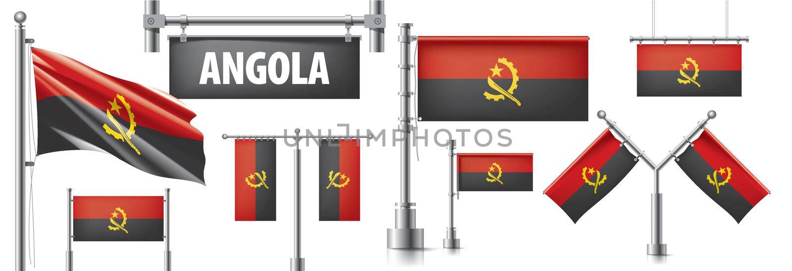 Vector set of the national flag of Angola in various creative designs.