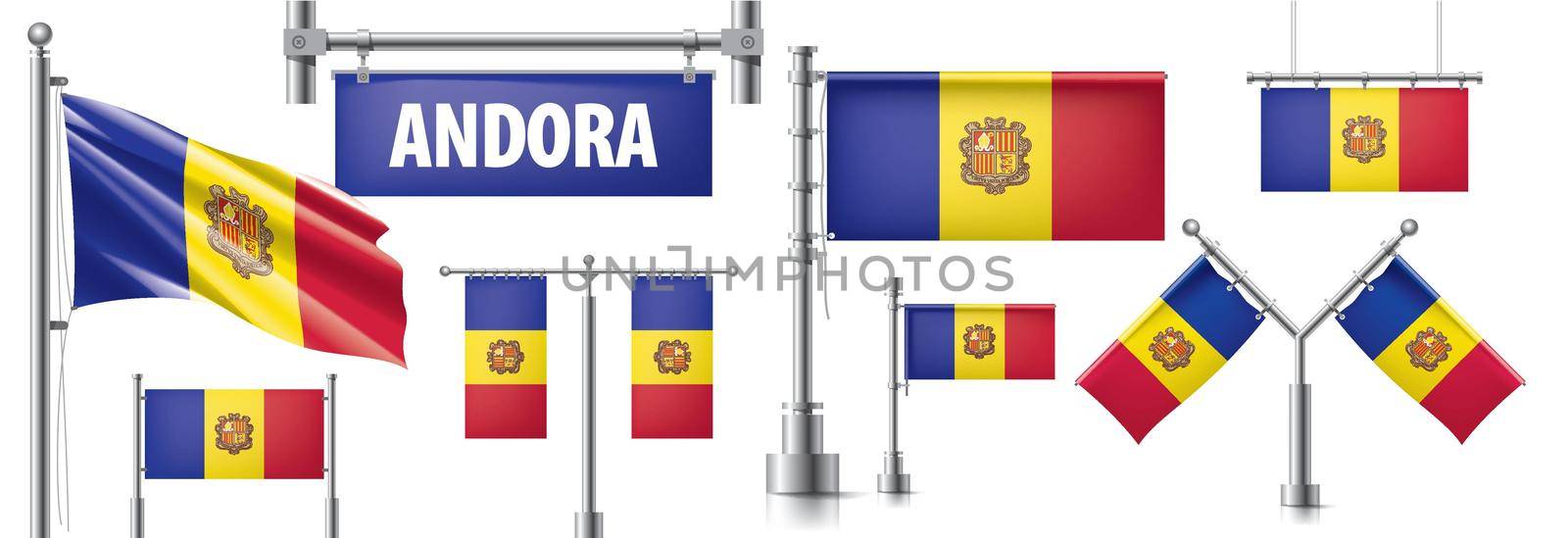 Vector set of the national flag of Andorra in various creative designs.