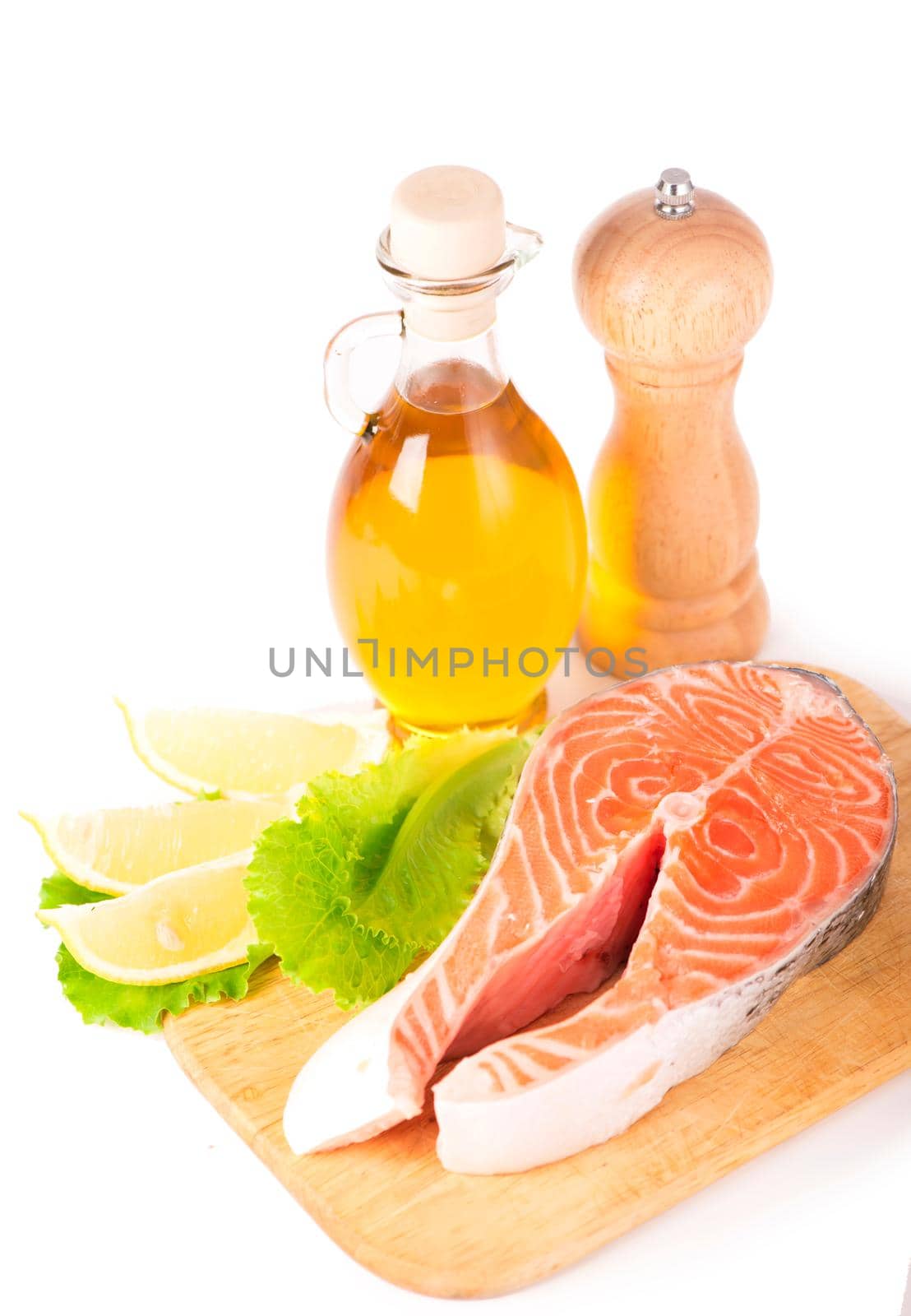 Salmon. Fresh Raw Salmon Red Fish Steak isolated on a White Background