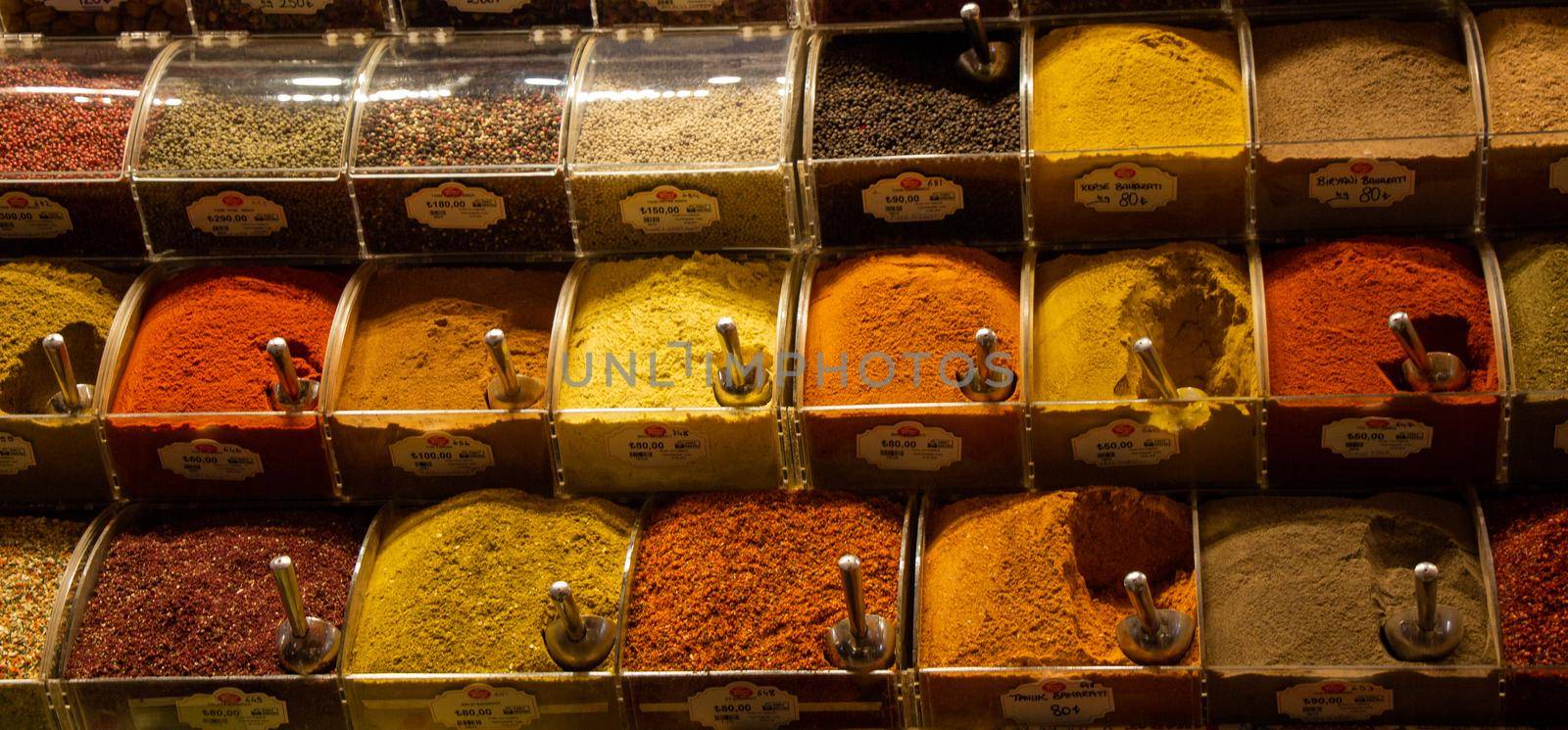 Oriental  colorful spices in a traditional Turkish Spice Bazaar
