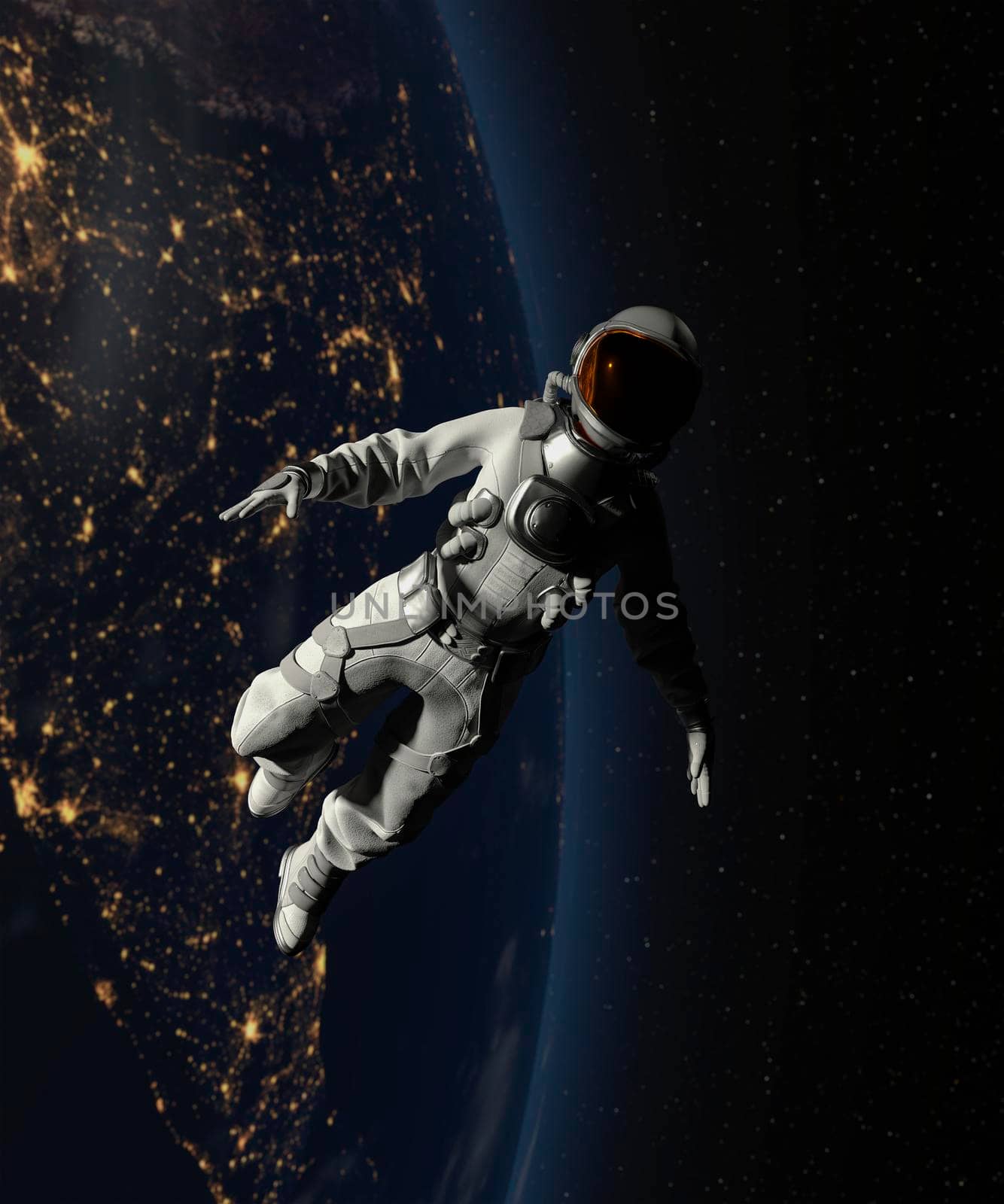 Astronaut walking in space with earth background by ankarb