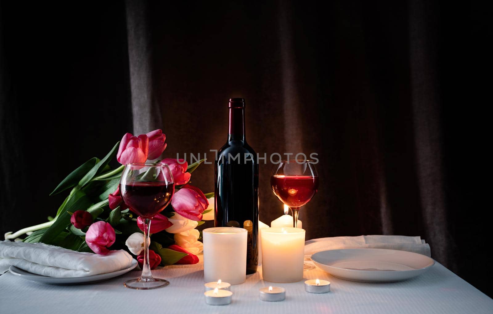 Romantic Candlelight Dinner for Two Lovers, dark background by Desperada