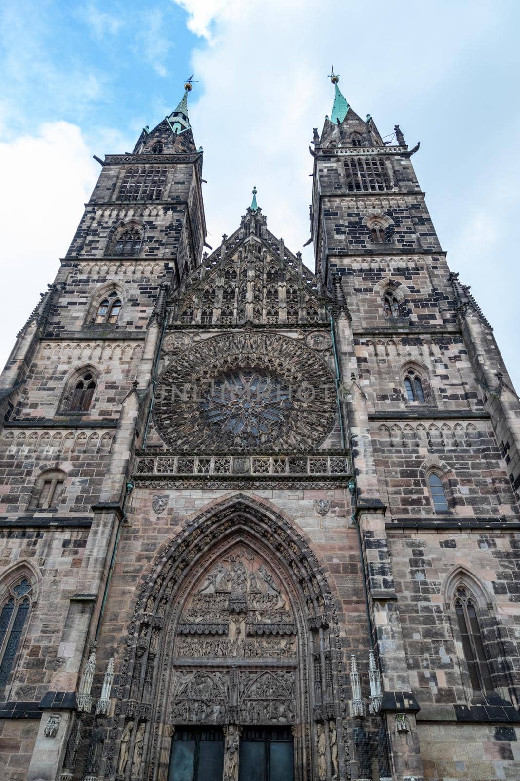 Front view of St. Lorenz church (in german Lorenzkirche) in Nuremberg, Bavaria, Germany  in autunm
