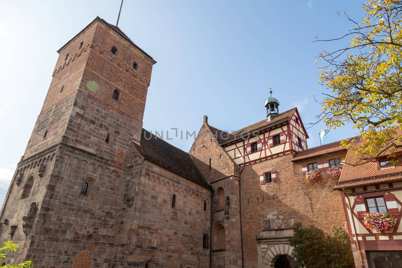 Historic tower and building of the Nuremberg castle, Bavaria, Germany  in autunm on a sunny day