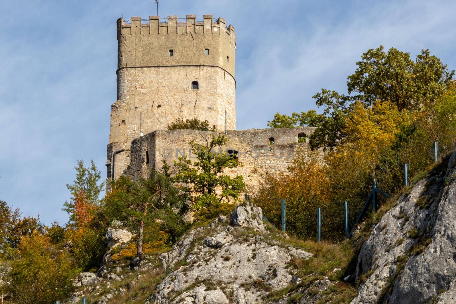 The ruin of Randeck castle in Markt Essing, Bavaria, Germany in autumn with multi colored trees by reinerc