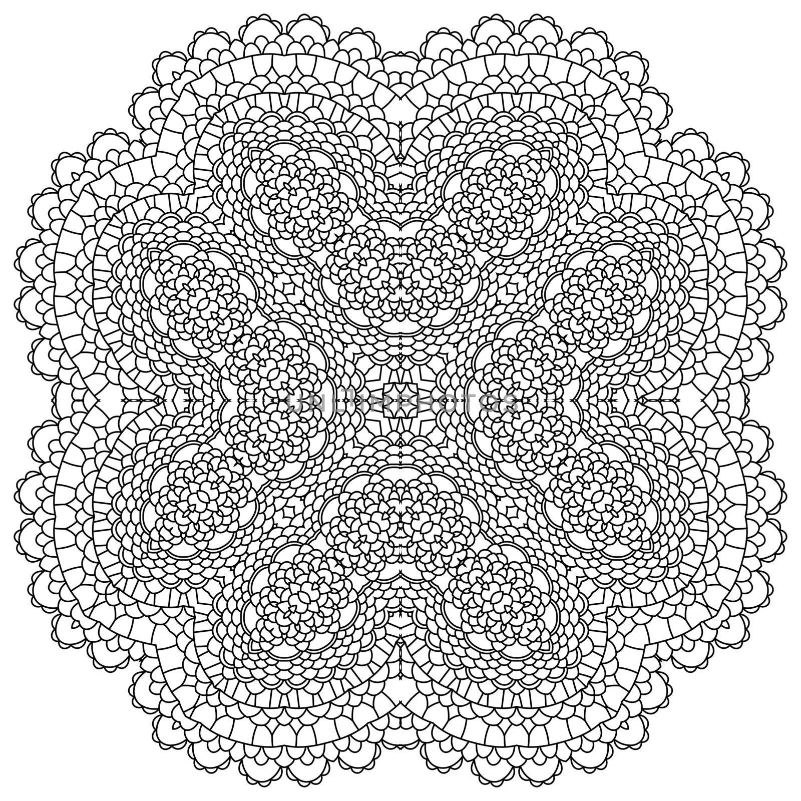 Mandala. Round Ornament Pattern. Vintage black and white decorative elements. Hand drawn background. Islam, Arabic, Indian, ottoman motifs. Isolated on white background. by allaku