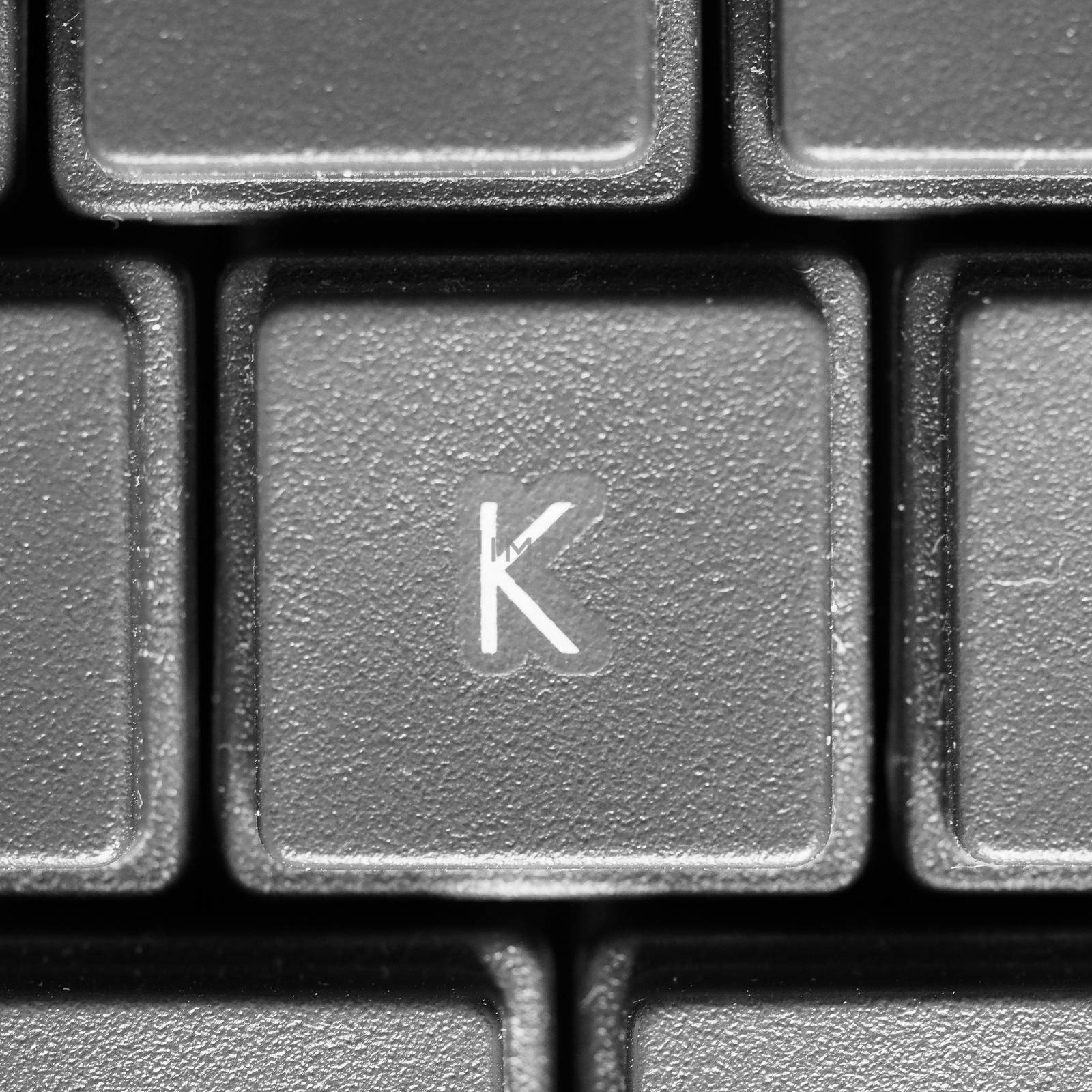 Letter K key on computer keyboard keypad
